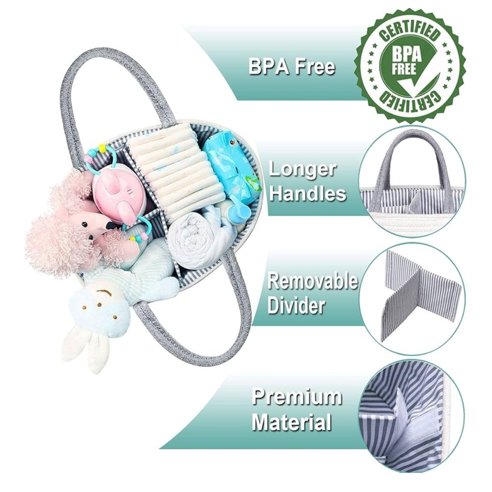 BodiCal Gray and White Woven Cotton Convertible Shower / Baby / Storage Basket - Picture 2 of 14